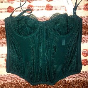 Urban Outfitters Dark Green Lace Corset Top